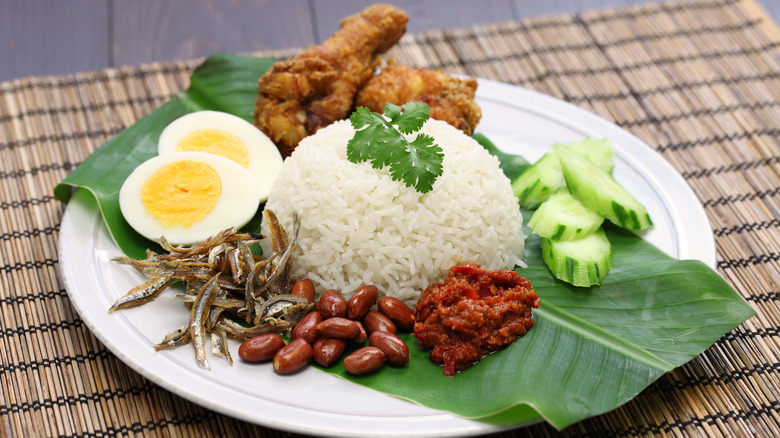 Nasi lemak with fried chicken