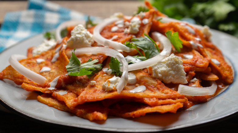 Plate of chilaquiles with cheese