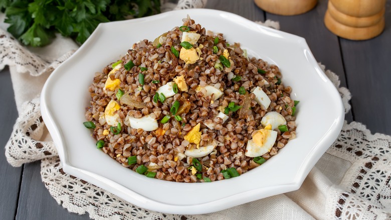 Buckwheat breakfast bowl with eggs