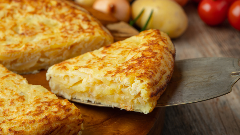 Spanish omelet on wooden board