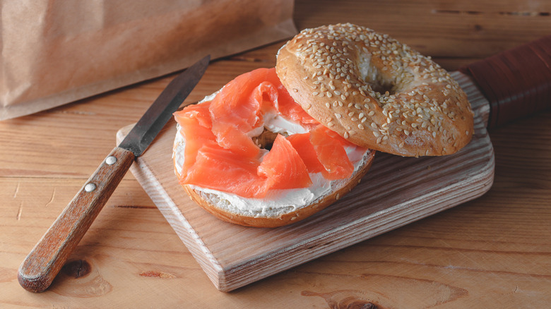 bagel, cream cheese, smoked salmon