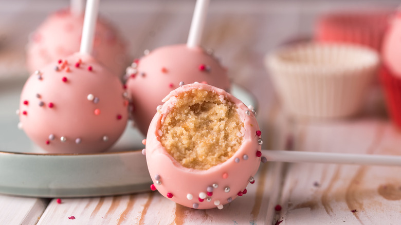 pink cake pops with sprinkles