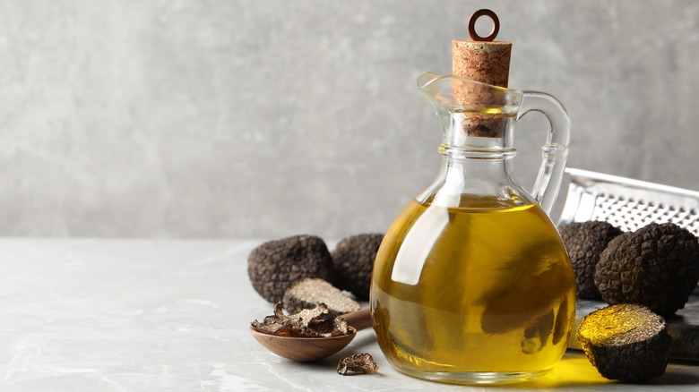 truffle oil in glass bottle