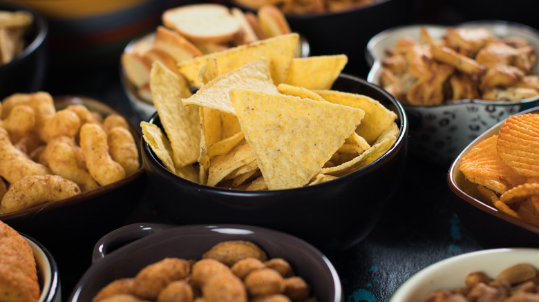 bowls of salty snacks