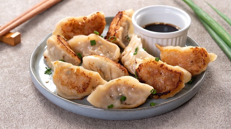 Fried gyoza on a plate