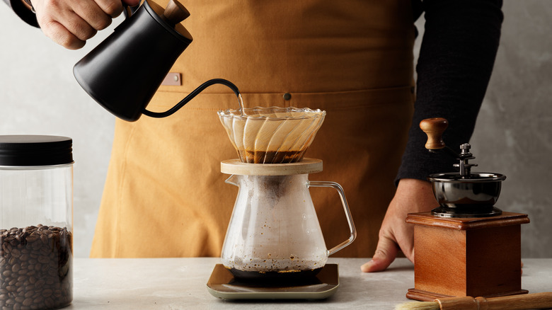 Man making pourover coffee