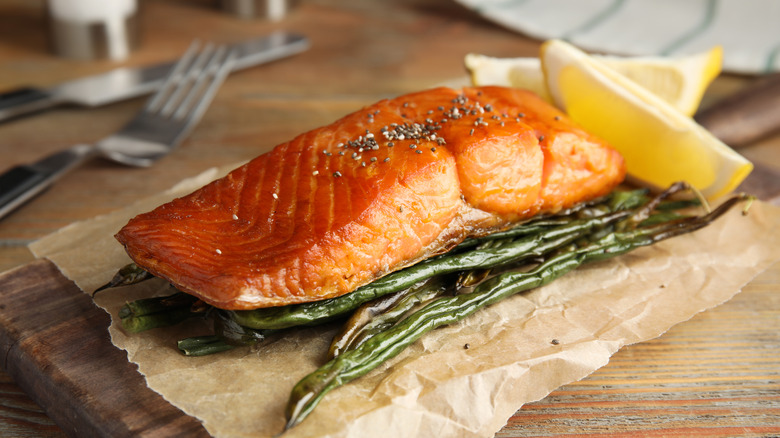 Salmon on parchment paper 