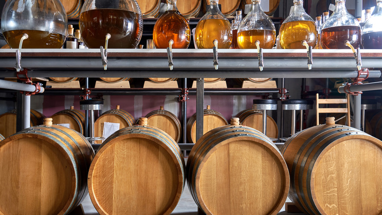 Whiskey barrels in bonded facility