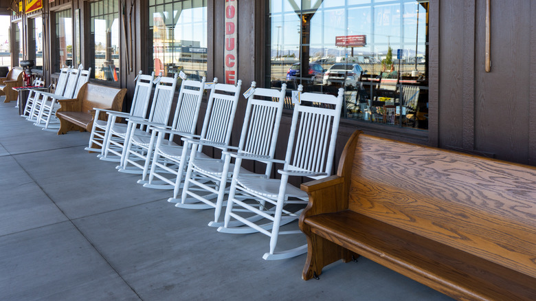 Rocking chairs outside Cracker Barrel