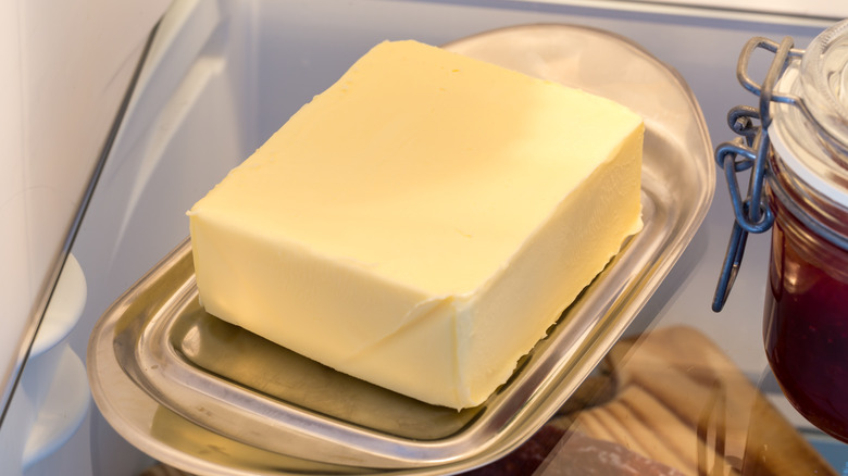 Butter on dish in fridge