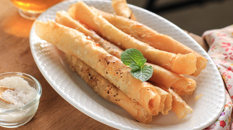 Banana lumpia on plate