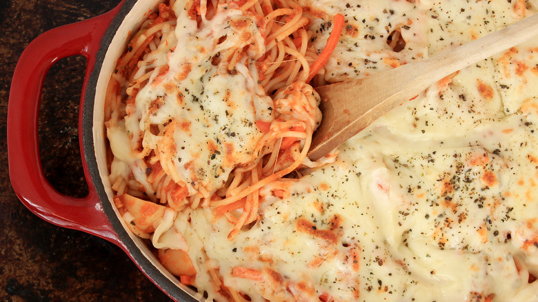 Spaghetti bake in a dutch oven