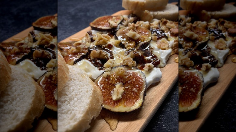 Cream cheese board with honey, figs and nuts