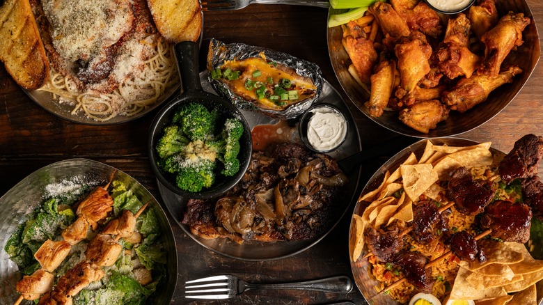 table of dishes in a gastropub