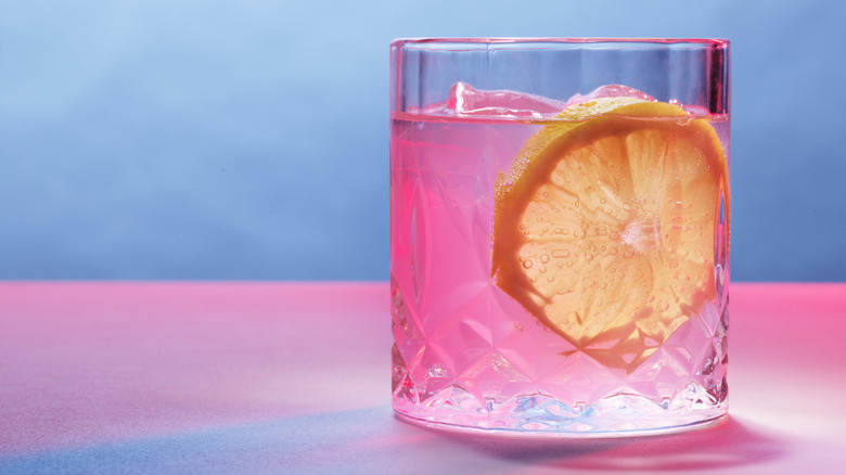 pink drink with lemon slice