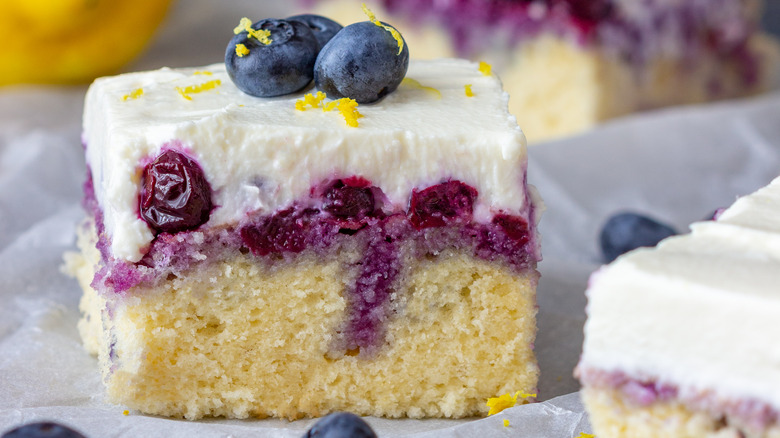 Poke cake with blueberries