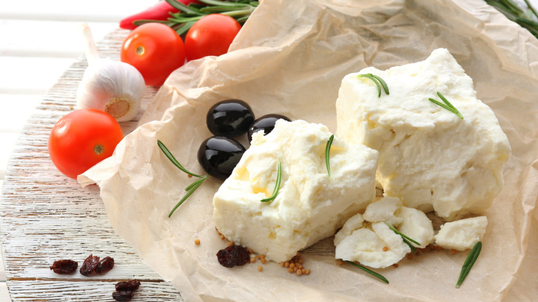 Feta cheese in jar 