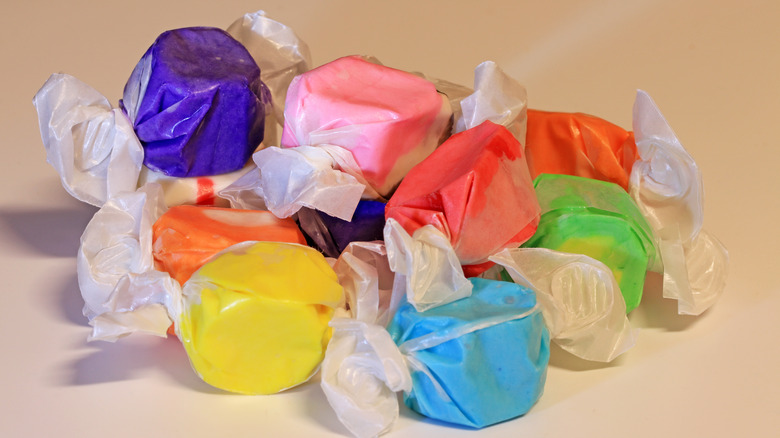 Pile of wrapped pieces of saltwater taffy