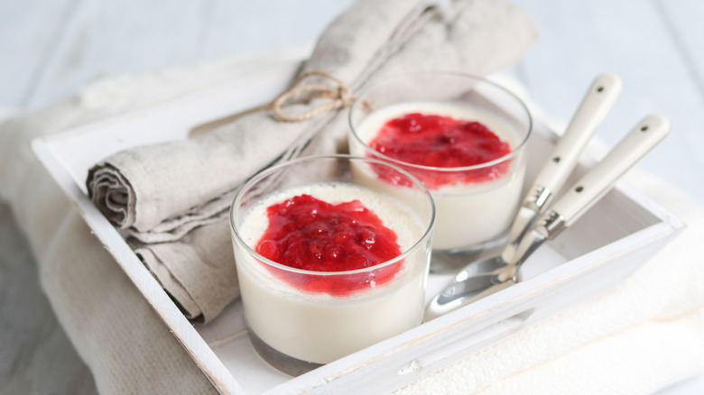 Strawberry panna cotta with spoons