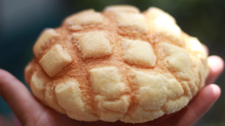 hand holding Melon bread