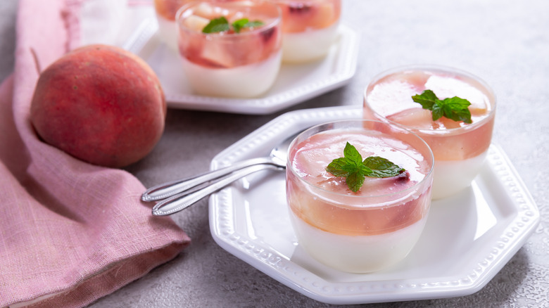 Milk jelly in glass cups on a plate