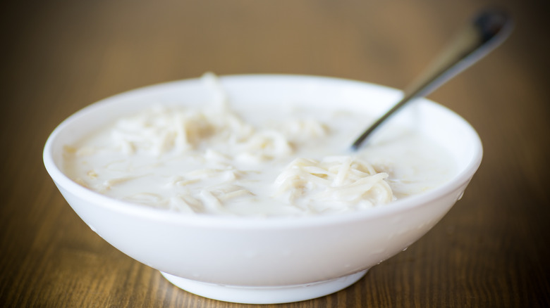 Milk noodle soup in bowl