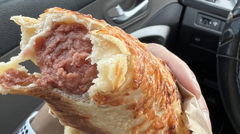 A hot dog stuffed in Costco's chicken bake