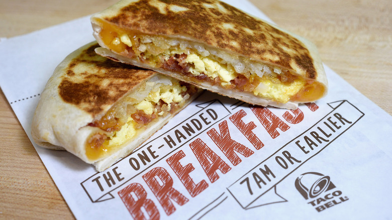 Taco Bell Breakfast Crunchwrap with bacon