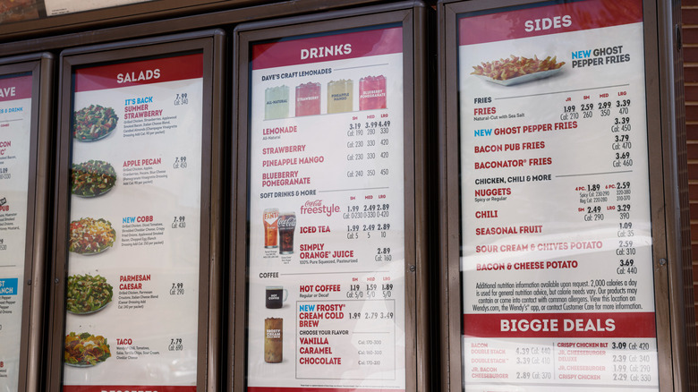 Wendy's menu board