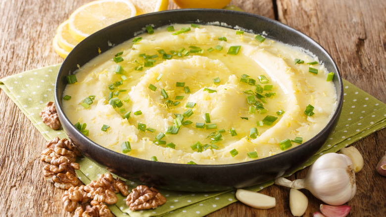 Garlic mashed potatoes in bowl