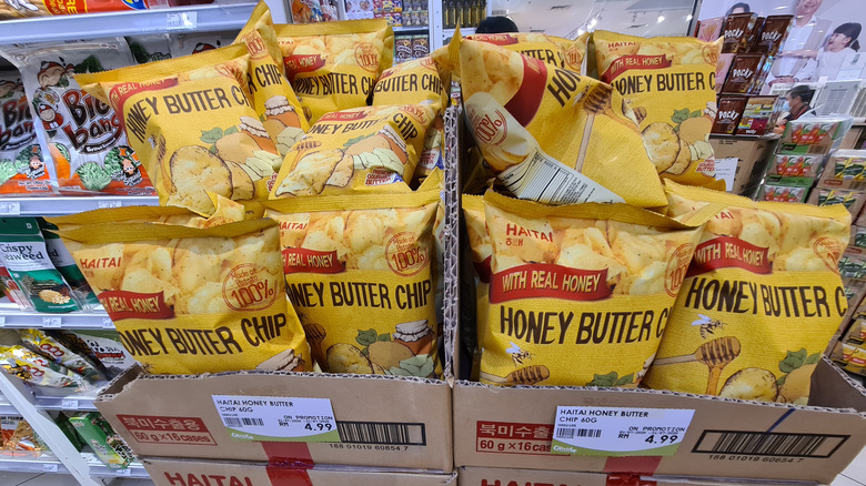 Bags of honey butter potato chips