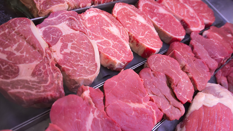 Steaks at butcher counter