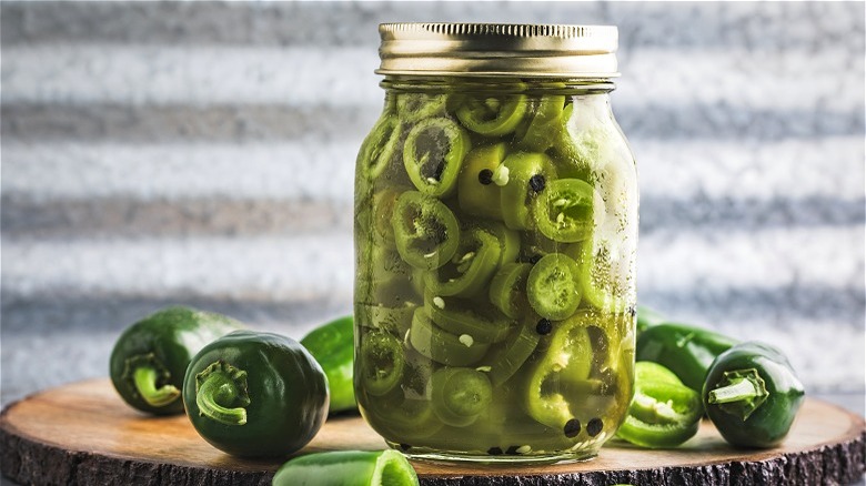 Jar of candied jalapenos 