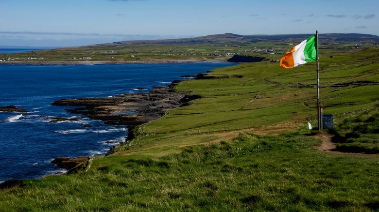 Irish flag on the coastline