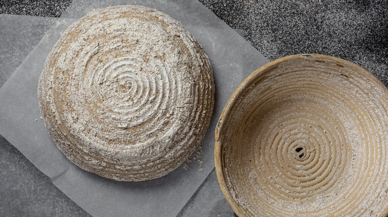 Freshly baked sourdough with ridges