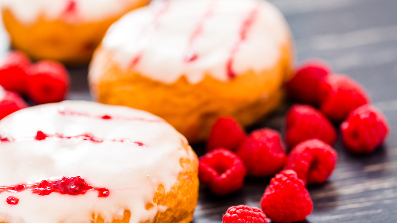 raspberry filled Bismark donut