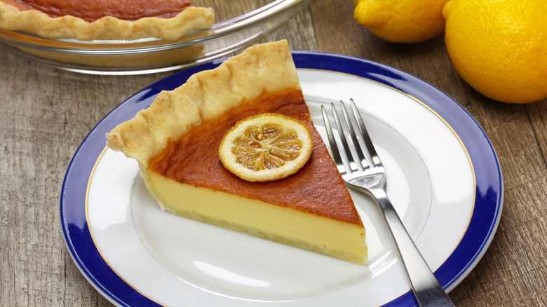 A slice of lemony buttermilk chess pie