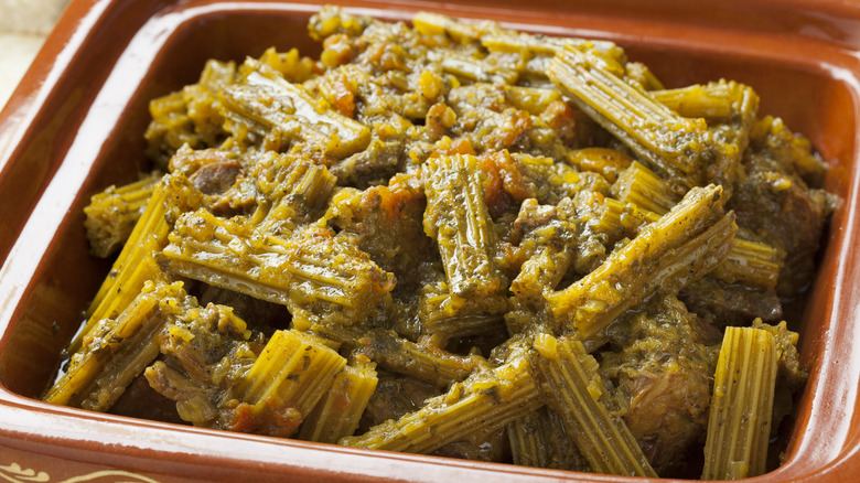 tagine filled with cooked cardoons