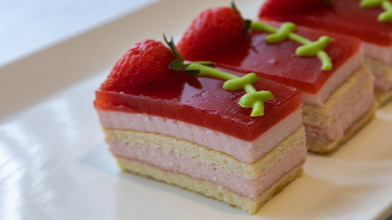 Slices of strawberry entremet