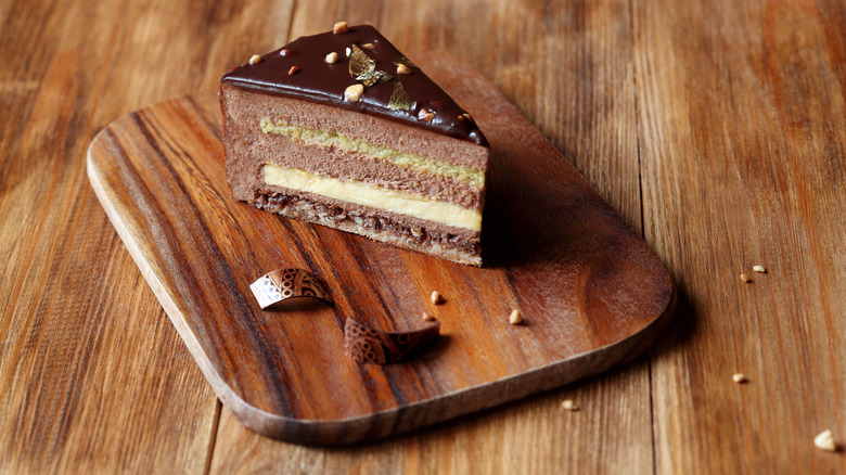 Slice of chocolate entremet