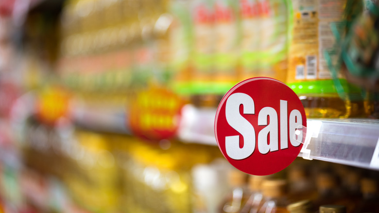 Sale sign in grocery store 