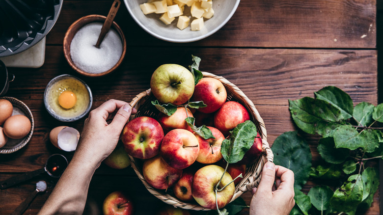 Baking ingredients for an apple dessert