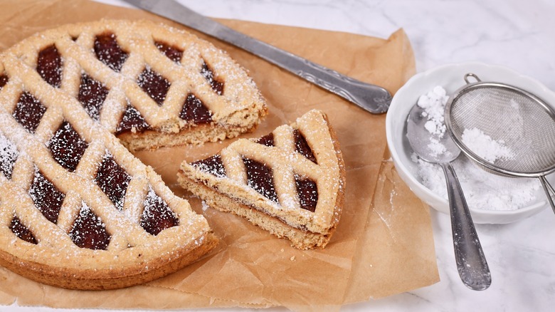 Linzer torte on parchment paper