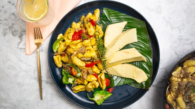 Ackee and saltfish on plate