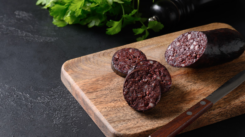 blood sausage on cutting board