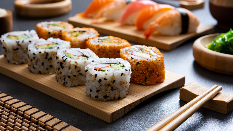 closeup of maki rolls