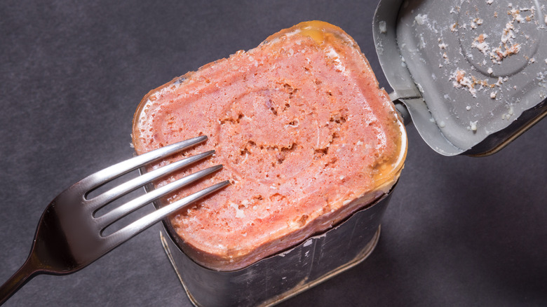 fork on canned corned beef