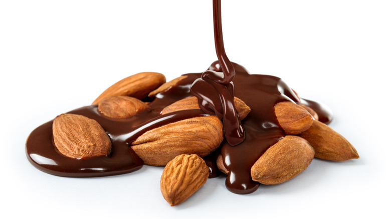 Melted chocolate and almonds