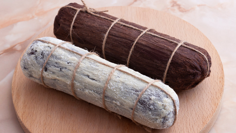 Brown and white chocolate salami