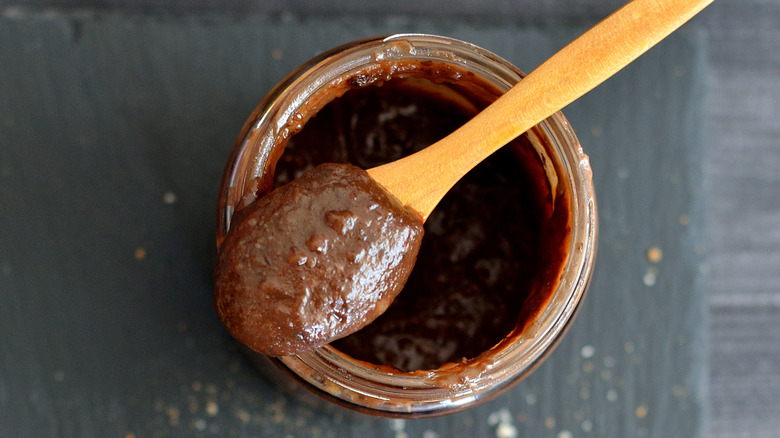 Chocolate tahini on a spoon